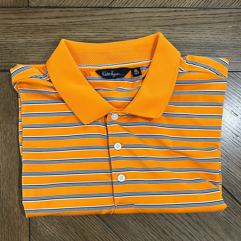 Walter Hagen Essentials Orange striped Short Sleeve Golf Polo Shirt Size Xlarge